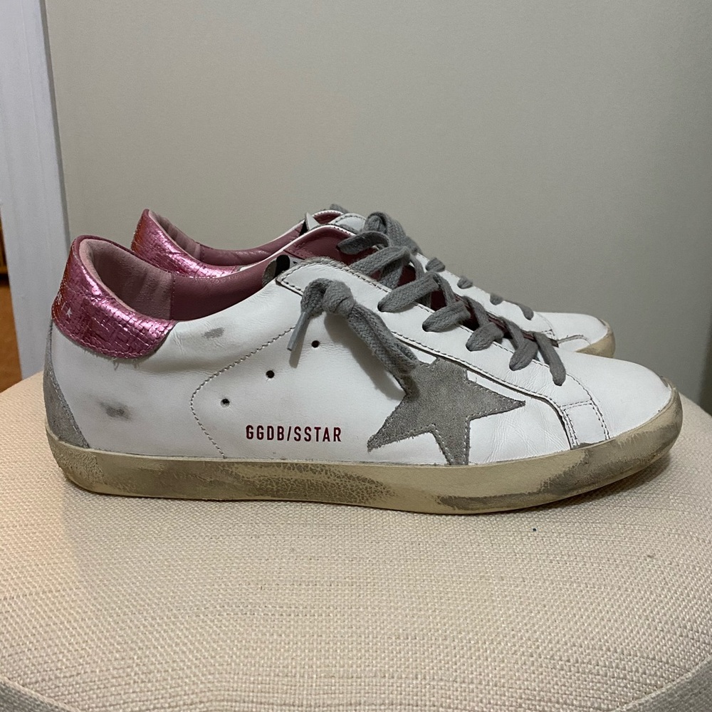 Golden Goose Pink and White Superstars